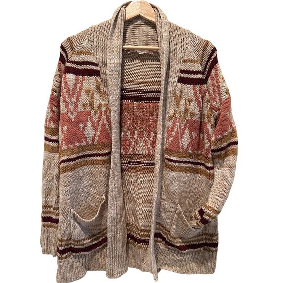 Pink Rose Cardigan Sweater Fair Isle SZM Brown Multicolor Pockets Comfortcore - Picture 4 of 9